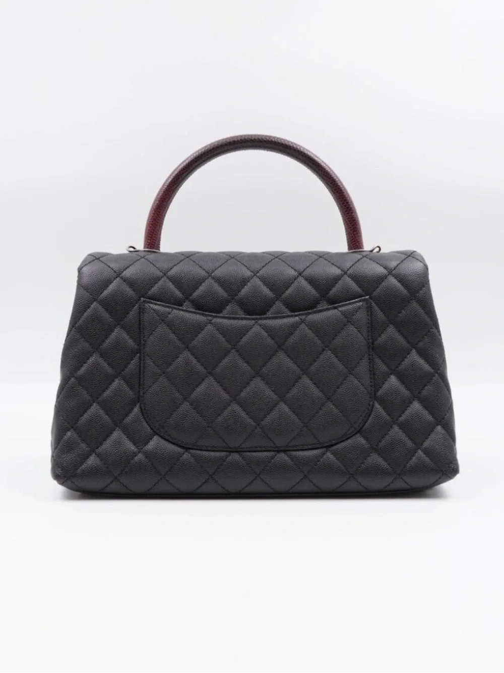 Coco Chanel Top Handle Lizard Small Black Caviar
